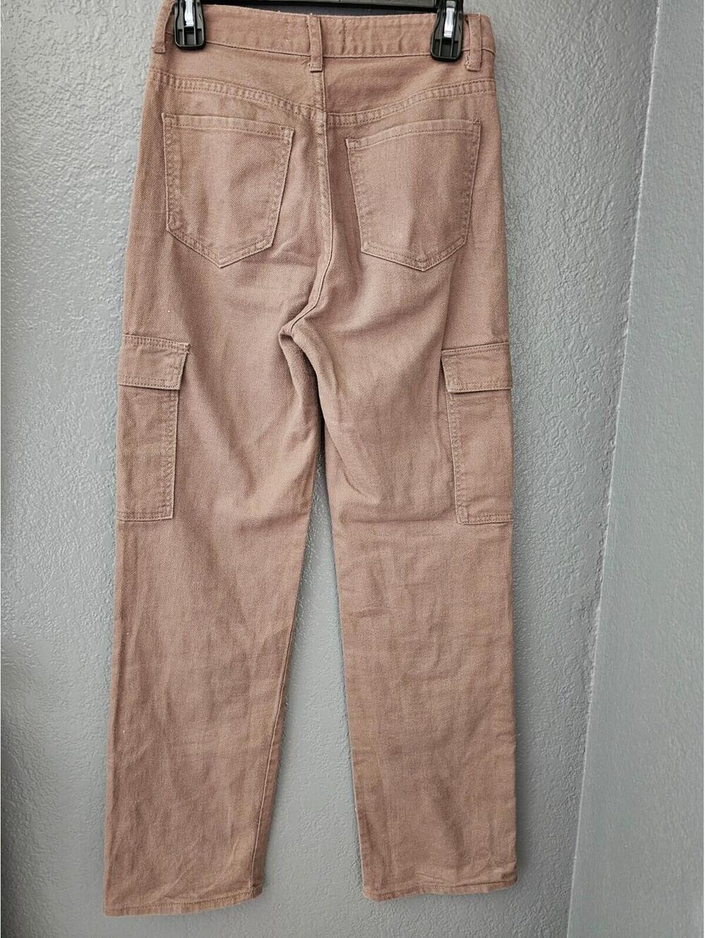 Women's S.O.N.G Cargo Denim Pants Brown Straight Leg Size 1 / 25 Pockets Zip Fly - Picture 11 of 15